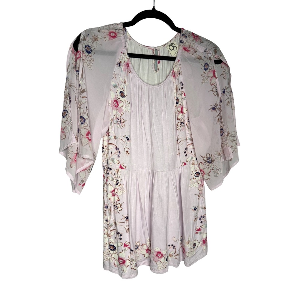 Anthropologie One September pink floral fairycore blouse flutter sleeves‎